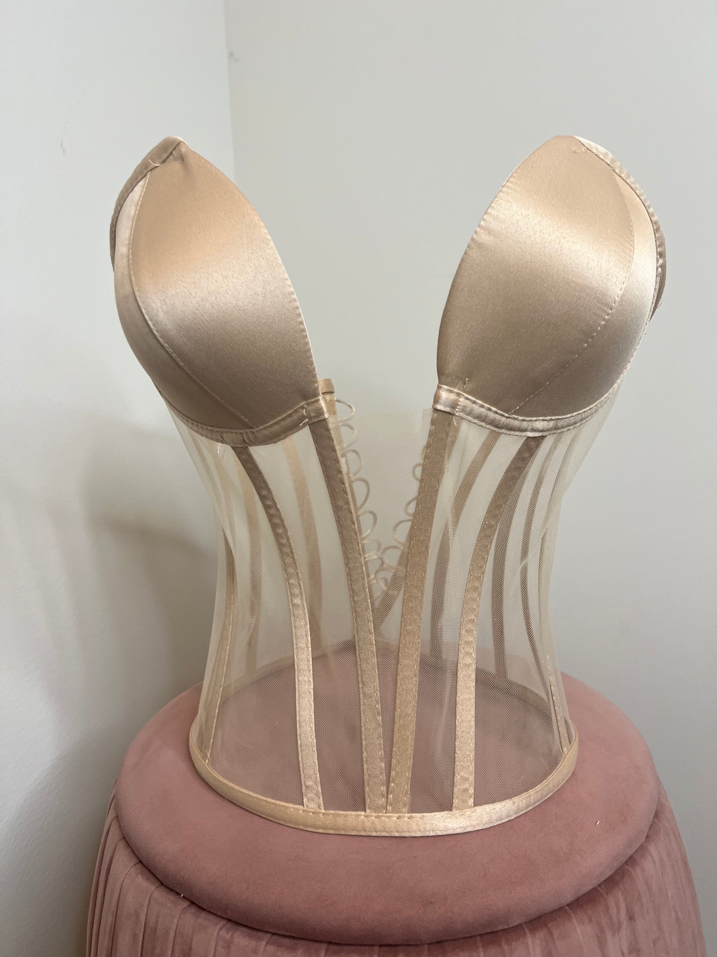 Beige Deep V Transparent Corset