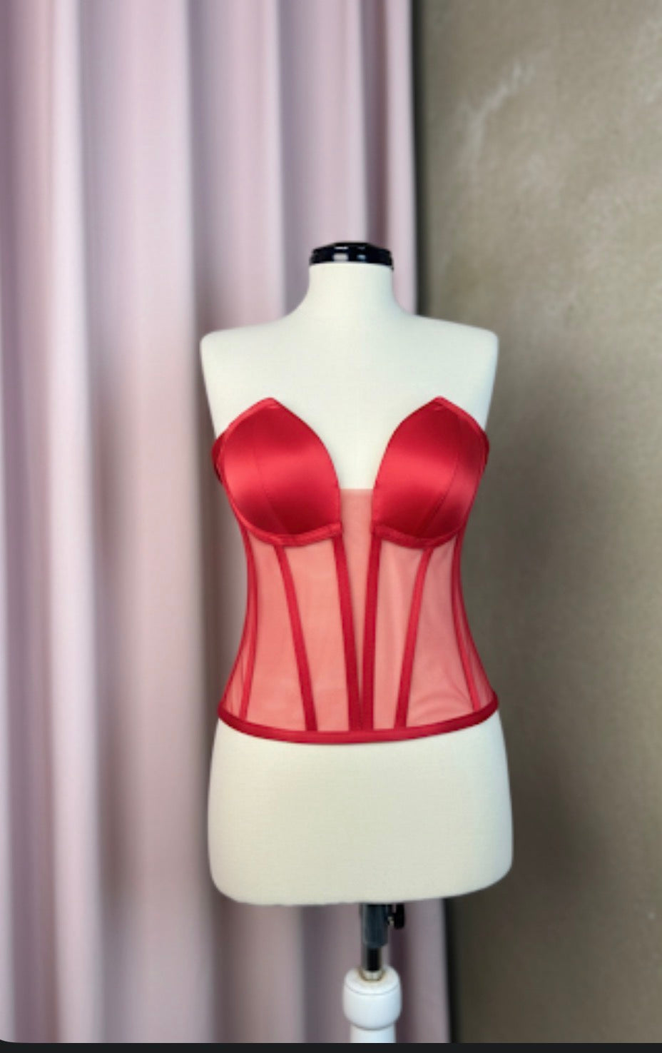 Red Deep V Transparent Corset