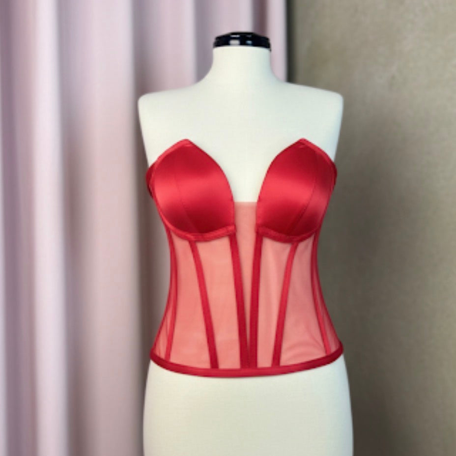 Red Deep V Transparent Corset