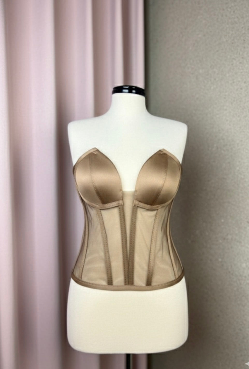 Medium Brown Deep V Transparent Corset