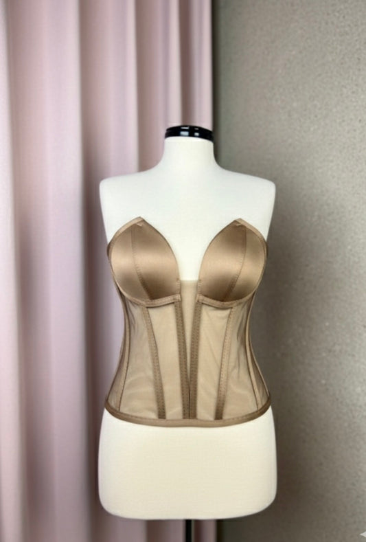 Medium Brown Deep V Transparent Corset