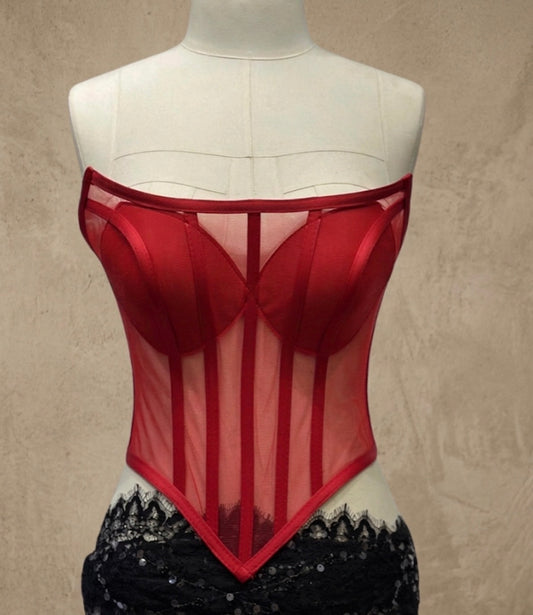 “Red" U Shaped Victorian Corset